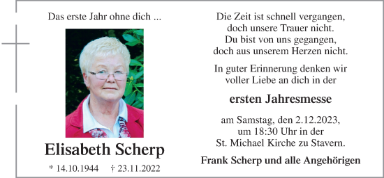 Traueranzeige von Elisabeth Scherp von Neue Osnabrücker Zeitung GmbH & Co. KG