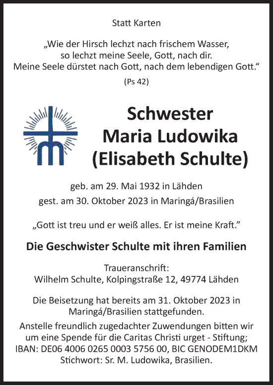 Traueranzeige von Elisabeth Schulte von Neue Osnabrücker Zeitung GmbH & Co. KG