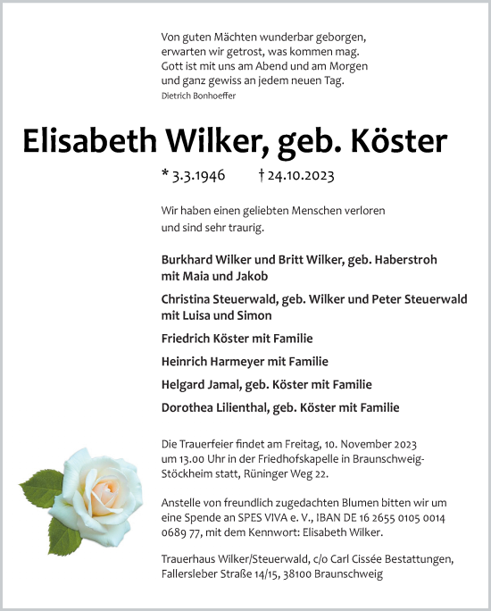 Traueranzeige von Elisabeth Wilker von Neue Osnabrücker Zeitung GmbH & Co. KG