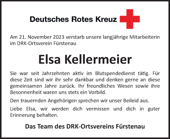 Traueranzeige von Elsa Kellermeier von Neue Osnabrücker Zeitung GmbH & Co. KG