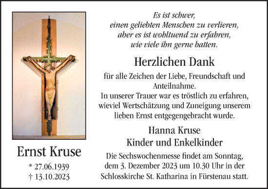 Traueranzeige von Ernst Kruse von Neue Osnabrücker Zeitung GmbH & Co. KG