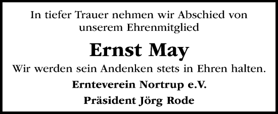 Traueranzeige von Ernst May von Neue Osnabrücker Zeitung GmbH & Co. KG