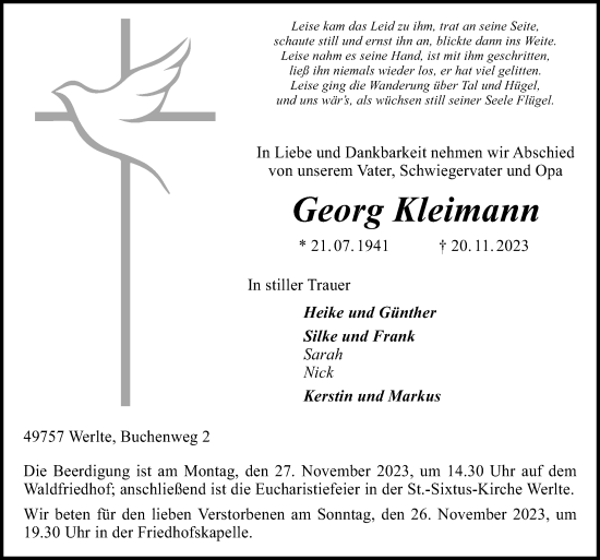 Traueranzeige von Georg Kleimann von Neue Osnabrücker Zeitung GmbH & Co. KG