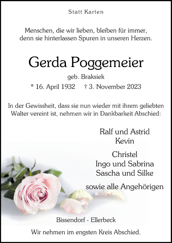 Traueranzeige von Gerda Poggemeier von Neue Osnabrücker Zeitung GmbH & Co. KG