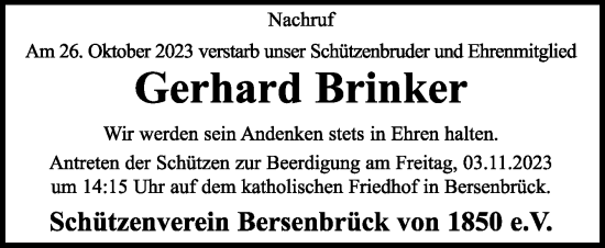 Traueranzeige von Gerhard Brinker von Neue Osnabrücker Zeitung GmbH & Co. KG