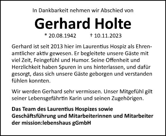 Traueranzeige von Gerhard Holte von DK Medien GmbH & Co. KG