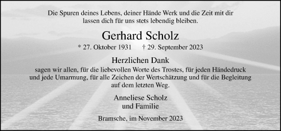 Traueranzeige von Gerhard Scholz von Neue Osnabrücker Zeitung GmbH & Co. KG