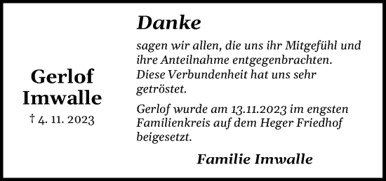 Traueranzeige von Gerlof Imwalle von Neue Osnabrücker Zeitung GmbH & Co. KG