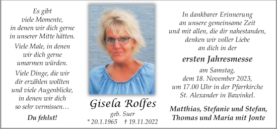 Traueranzeige von Gisela Rolfes von Neue Osnabrücker Zeitung GmbH & Co. KG