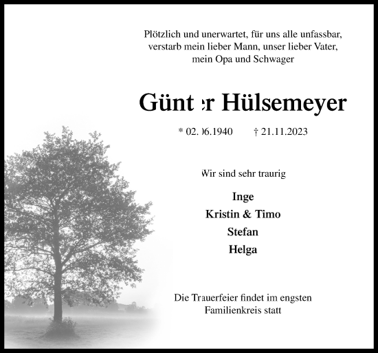 Traueranzeige von Günter Hülsemeyer von DK Medien GmbH & Co. KG