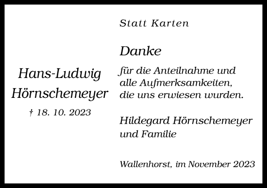 Traueranzeige von Hans-Ludwig Hörnschemeyer von Neue Osnabrücker Zeitung GmbH & Co. KG