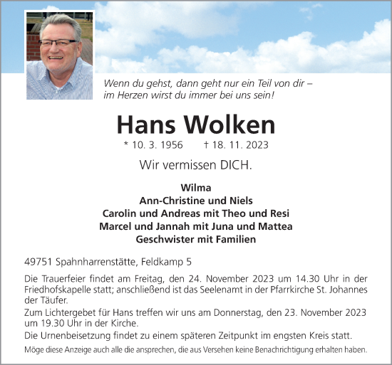 Traueranzeige von Hans Wolken von Neue Osnabrücker Zeitung GmbH & Co. KG