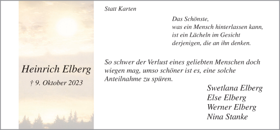 Traueranzeige von Heinrich Elberg von Neue Osnabrücker Zeitung GmbH & Co. KG