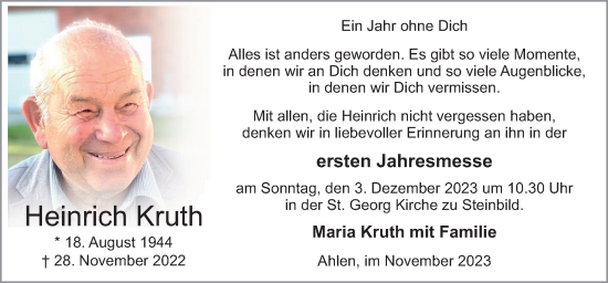 Traueranzeige von Heinrich Kruth von Neue Osnabrücker Zeitung GmbH & Co. KG