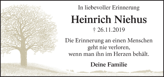 Traueranzeige von Heinrich Niehus von Neue Osnabrücker Zeitung GmbH & Co. KG