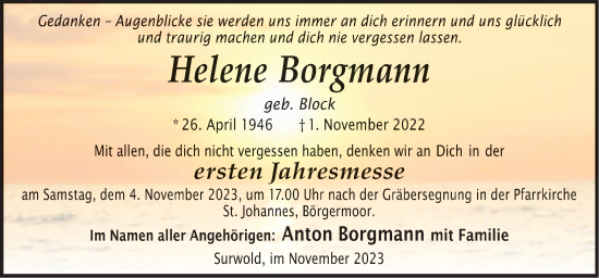 Traueranzeige von Helene Borgmann von Neue Osnabrücker Zeitung GmbH & Co. KG