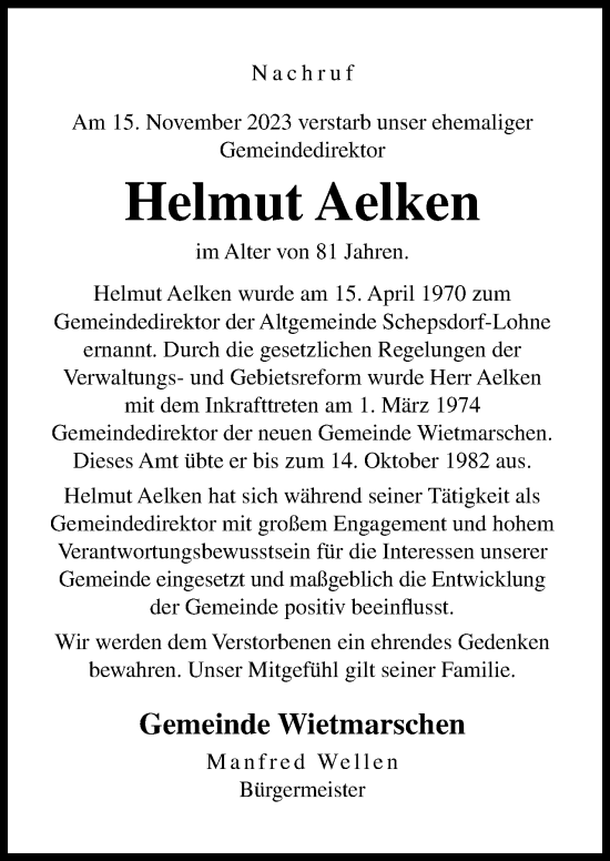 Traueranzeige von Helmut Aelken von Neue Osnabrücker Zeitung GmbH & Co. KG