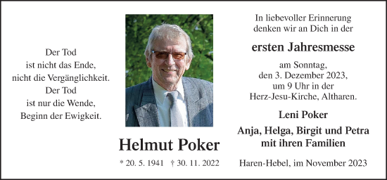 Traueranzeige von Helmut Poker von Neue Osnabrücker Zeitung GmbH & Co. KG
