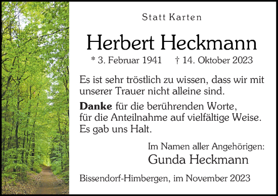 Traueranzeige von Herbert Heckmann von Neue Osnabrücker Zeitung GmbH & Co. KG