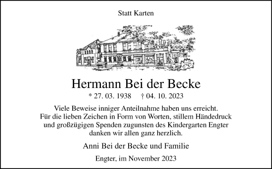 Traueranzeige von Hermann Bei der Becke von Neue Osnabrücker Zeitung GmbH & Co. KG