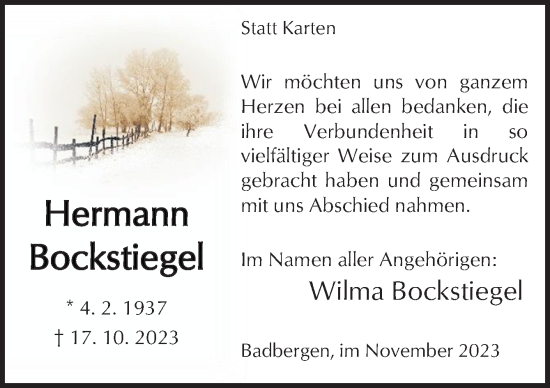 Traueranzeige von Hermann Bockstiegel von Neue Osnabrücker Zeitung GmbH & Co. KG