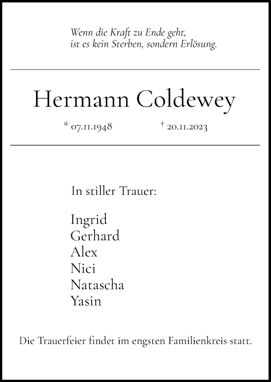 Traueranzeige von Hermann Coldewey von DK Medien GmbH & Co. KG