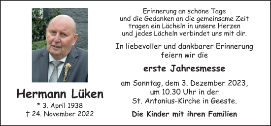 Traueranzeige von Hermann Lüken von Neue Osnabrücker Zeitung GmbH & Co. KG