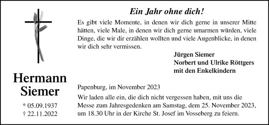 Traueranzeige von Hermann Siemer von Neue Osnabrücker Zeitung GmbH & Co. KG