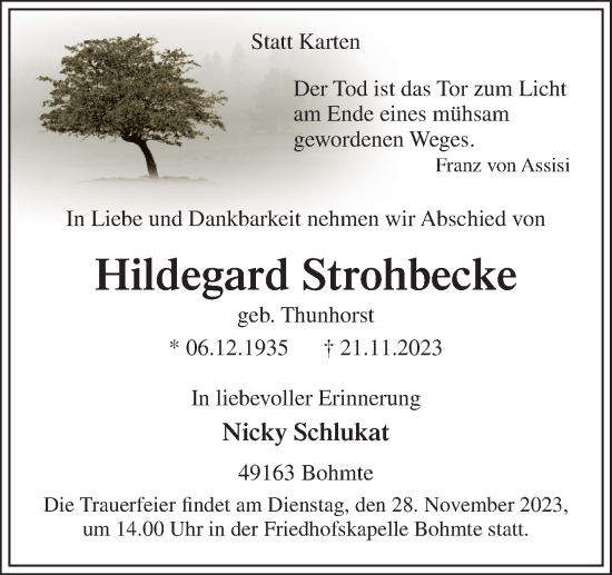 Traueranzeige von Hildegard Strohbecke von Neue Osnabrücker Zeitung GmbH & Co. KG