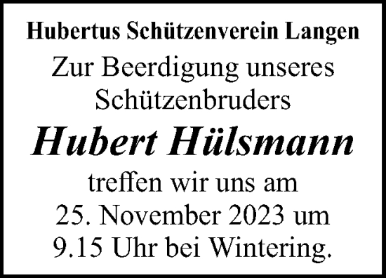 Traueranzeige von Hubert Hülsmann von Neue Osnabrücker Zeitung GmbH & Co. KG