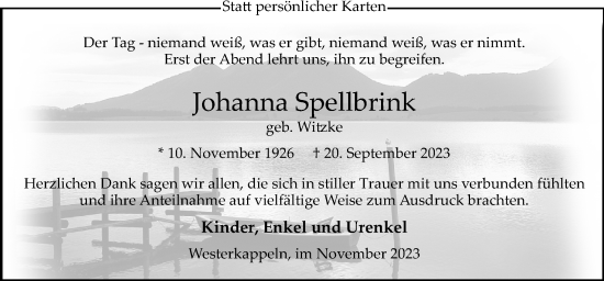 Traueranzeige von Johanna Spellbrink von Neue Osnabrücker Zeitung GmbH & Co. KG