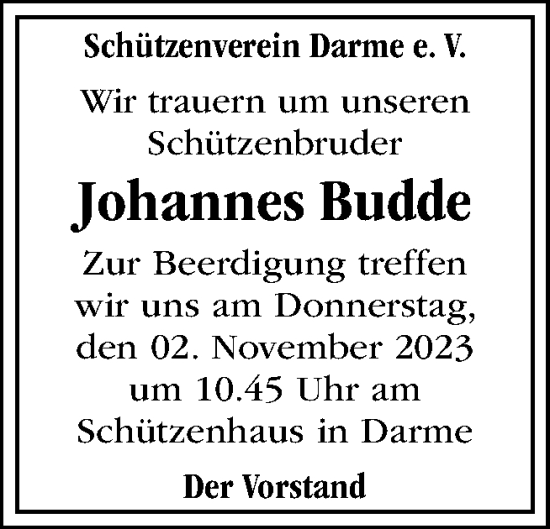 Traueranzeige von Johannes Budde von Neue Osnabrücker Zeitung GmbH & Co. KG