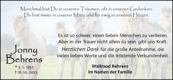 Traueranzeige von Jonny Behrens von DK Medien GmbH & Co. KG