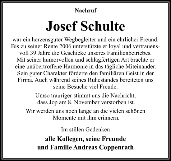 Traueranzeige von Josef Schulte von Neue Osnabrücker Zeitung GmbH & Co. KG