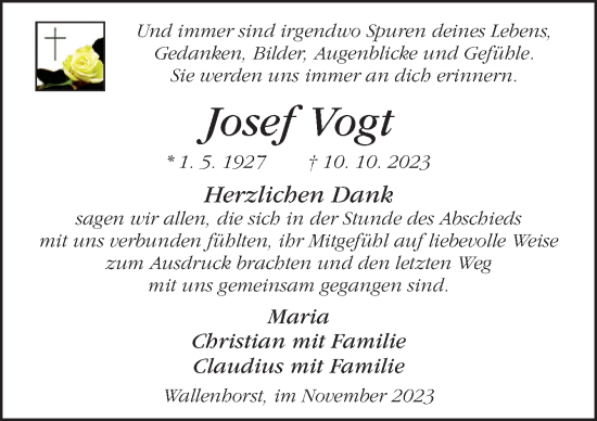 Traueranzeige von Josef Vogt von Neue Osnabrücker Zeitung GmbH & Co. KG