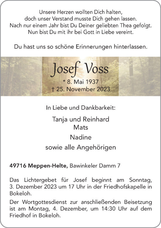 Traueranzeige von Josef Voss von Neue Osnabrücker Zeitung GmbH & Co. KG