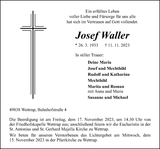 Traueranzeige von Josef Waller von Neue Osnabrücker Zeitung GmbH & Co. KG