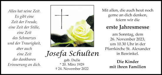 Traueranzeige von Josefa Schulten von Neue Osnabrücker Zeitung GmbH & Co. KG