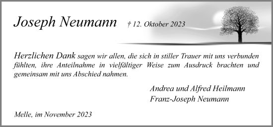 Traueranzeige von Joseph Neumann von Neue Osnabrücker Zeitung GmbH & Co. KG