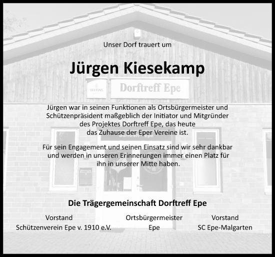 Traueranzeige von Jürgen Kiesekamp von Neue Osnabrücker Zeitung GmbH & Co. KG
