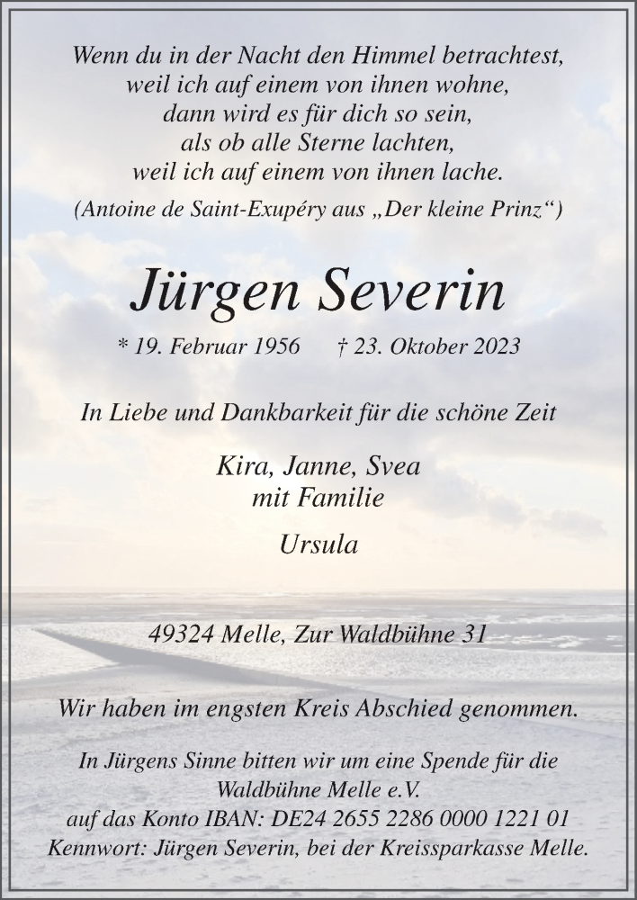  Traueranzeige für Jürgen Severin vom 04.11.2023 aus Neue Osnabrücker Zeitung GmbH & Co. KG