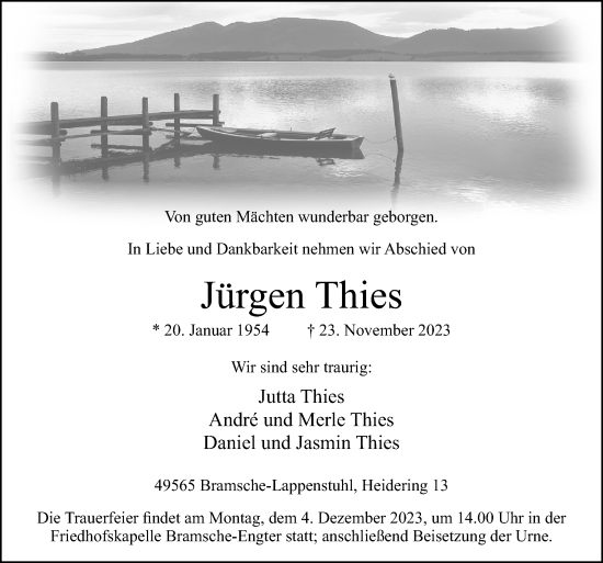 Traueranzeige von Jürgen Thies von Neue Osnabrücker Zeitung GmbH & Co. KG