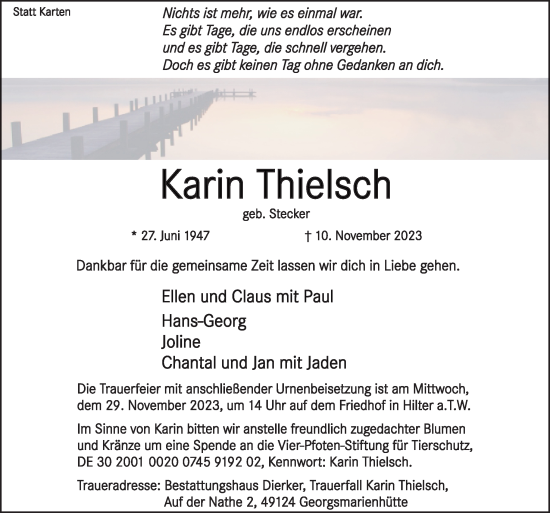 Traueranzeige von Karin Thielsch von Neue Osnabrücker Zeitung GmbH & Co. KG