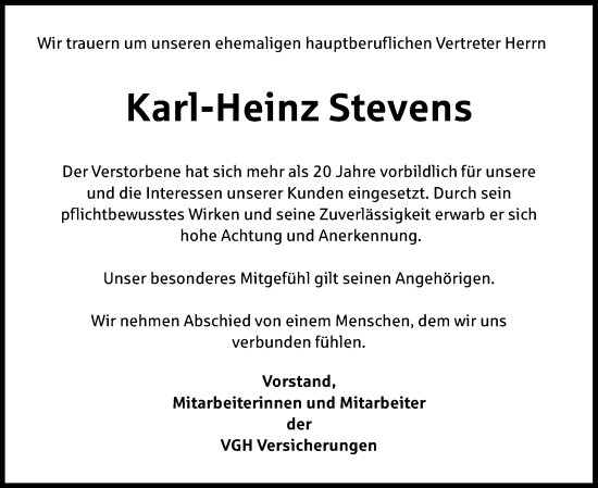 Traueranzeige von Karl-Heinz Stevens von Neue Osnabrücker Zeitung GmbH & Co. KG
