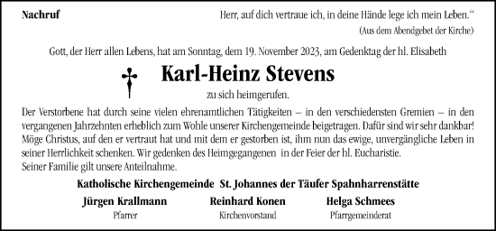 Traueranzeige von Karl-Heinz Stevens von Neue Osnabrücker Zeitung GmbH & Co. KG
