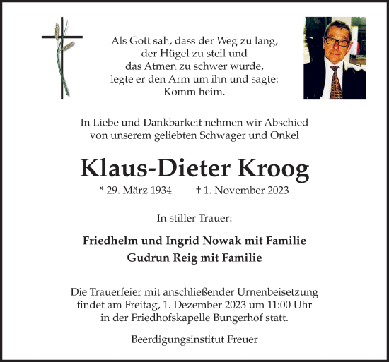 Traueranzeige von Klaus-Dieter Kroog von DK Medien GmbH & Co. KG