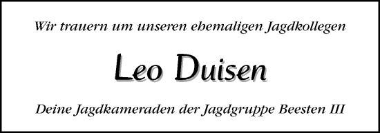 Traueranzeige von Leo Duisen von Neue Osnabrücker Zeitung GmbH & Co. KG