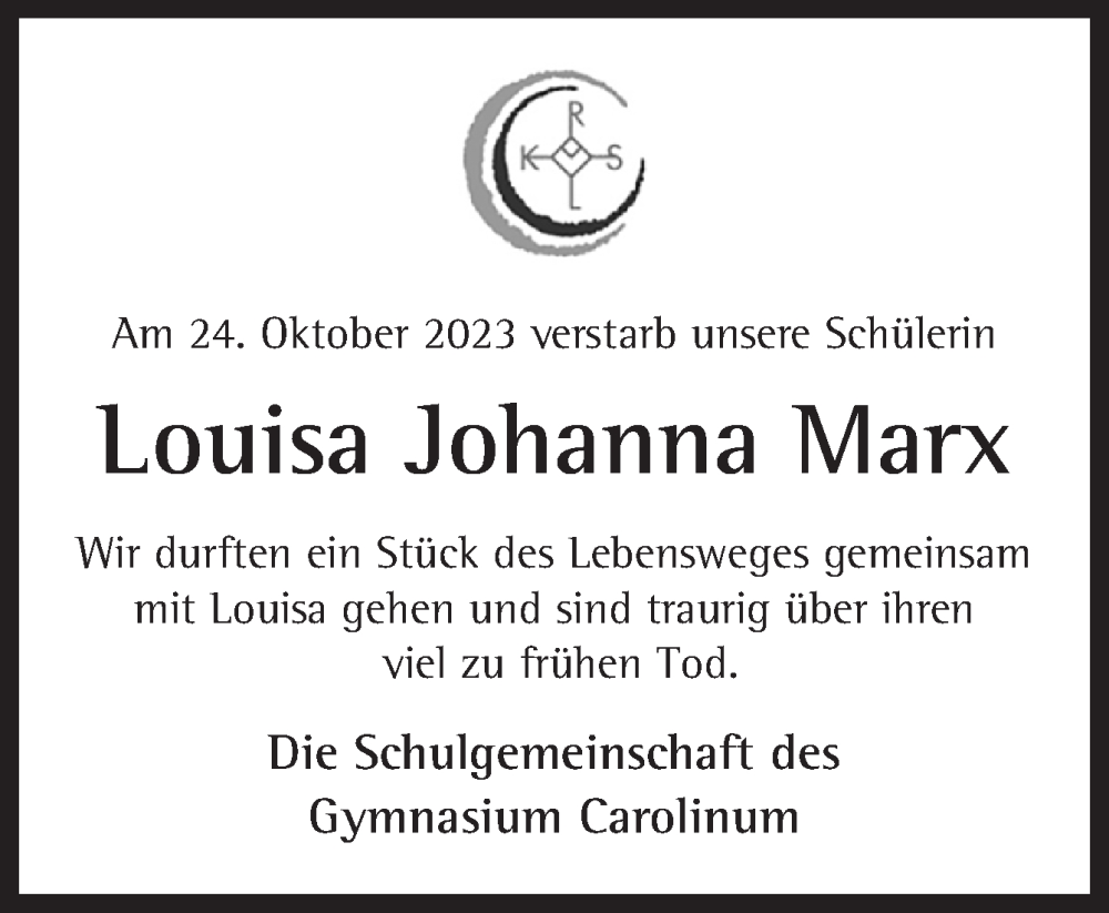 Traueranzeige für Louisa Johanna Marx vom 04.11.2023 aus Neue Osnabrücker Zeitung GmbH & Co. KG