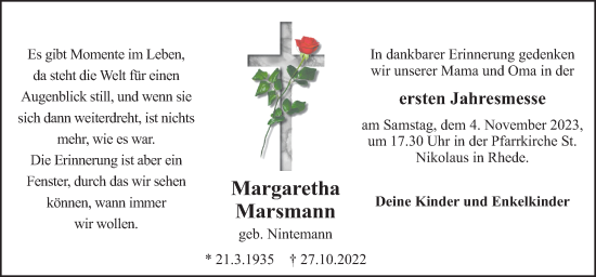 Traueranzeige von Margaretha Marsmann von Neue Osnabrücker Zeitung GmbH & Co. KG