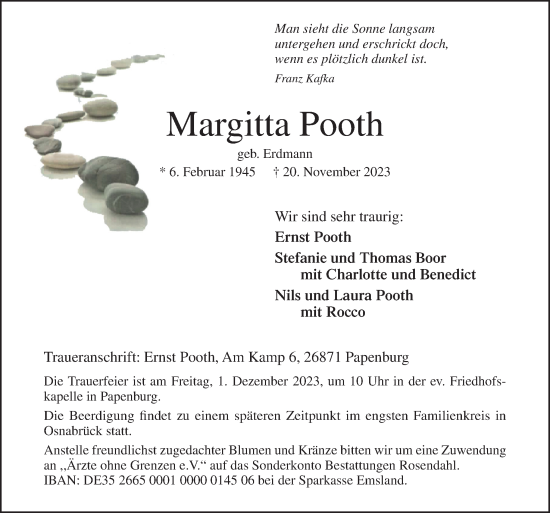 Traueranzeige von Margitta Pooth von Neue Osnabrücker Zeitung GmbH & Co. KG